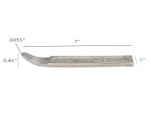Metal interior trim pry tool, 7 inches long by 1 inch wide with ultra-thin 0.0055-inch curved tip; dimensions shown on white background.