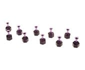 Ten purple Dent Reaper hexagonal 8 mm glue tabs arranged on a white background.