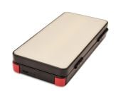 Compact rectangular Elimadent X-Factor Flip Light showing white diffusion lens, black housing, and red rubber corner bumpers.