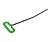 Green T‑handle flat‑tip PDR rod, 14 in × ¼ in (35.5 cm × 6.35 mm) spring‑steel shaft with angled flat tip for dent repair.