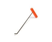 Small diameter shaved tool for dent repair, with an angled tip and orange pipe handle. - angled tip facing toward the handle and handle tipped over just a bit.