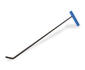 5/16'' diameter shaved tool for dent repair, with an angled tip and yellow pipe handle. Tip towards the camera and handle further back, the tool is on a slight tilt on a white background with soft shadows.