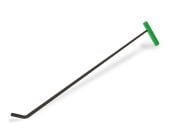 3/8'' diameter shaved tool for dent repair, with an angled tip and green pipe handle. tip forward and handle away from the camera, tilted a bit on a white background