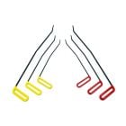 Six black brace tools with angled tips, yellow left-hand and red right-hand handles, fanned out on a white background