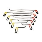 10pc sharp brace tools with yellow and black left hand and red and black right hand handles, fanned out on a white background.