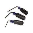 Three Dentcraft sharp-tip hand tools with blue screwdriver handles and black grips, L-shaped shafts and sharper tips, arranged on a white background.