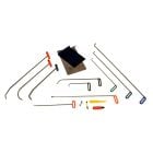 Side panel PDR starter set on white background assorted rods, wire tools, 34-inch whale tail, metal window shield, wedge, T-handle, tip/handle extensions, and small Delrin knockdown.