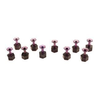 Ten purple Dent Reaper hexagonal 10 mm glue tabs arranged on a white background.