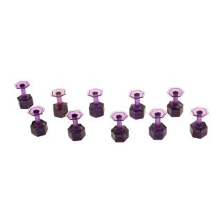 Ten purple Dent Reaper hexagonal 14 mm glue tabs arranged on a white background.