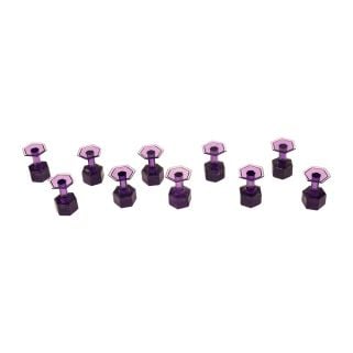 Ten purple Dent Reaper hexagonal 16 mm glue tabs arranged on a white background.