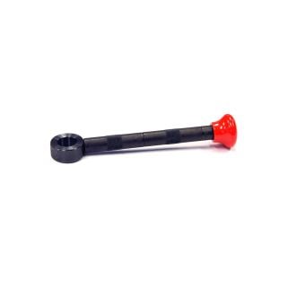 Black PDR fulcrum stick with red non slip M96-R foot, knurled shaft, and ring head for inserting a rod, on white background.