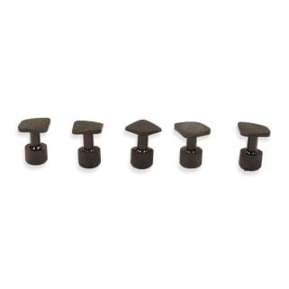 Five 16 mm square PDR glue tabs with textured faces, arranged in a row on a white background.
