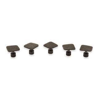 Five 28 mm square PDR glue tabs with dark “super-texture” ridged faces, arranged in a row on a white background.