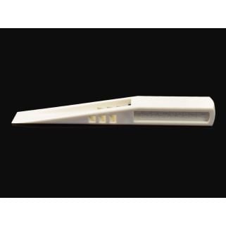 Side-profile photo of a white Inspection Wedge Light showing its tapered tip and rectangular light cavity against a solid black background.