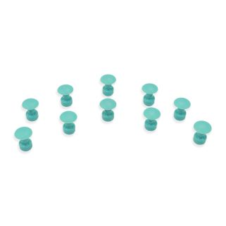 Ten teal-green 16 mm round glue pulling tabs arranged upright on a white background, used for paintless dent repair.