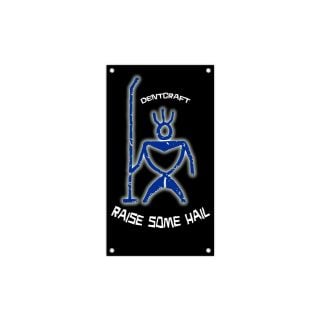 Vertical Vinyl Banner featuring HiLo - Dentcraft's mascot.