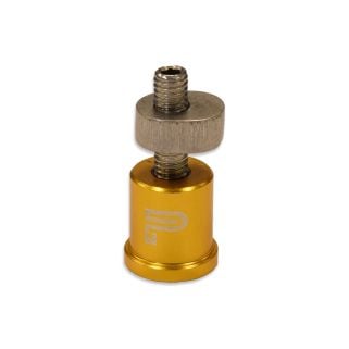 Sergio 16 mm cold glue tab with stem adapter and center screw, close view on a white background.