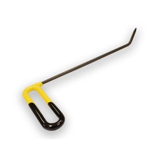 Straight sharp brace tool left 10 inch with yellow and black handle on a white background.