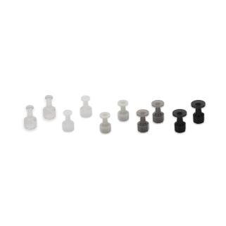 Dent Gents Tornado Glue Tabs variety pack—10 tabs with tapered “tornado” stems, two each in 7 mm, 9 mm, 11 mm, 13 mm, and 15 mm—arranged light to dark on a white background.