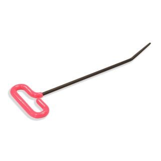 Pink T‑handle blunt‑tip PDR rod, 14 in × ¼ in (35.5 cm × 6.35 mm) spring‑steel shaft with angled tip for dent repair.