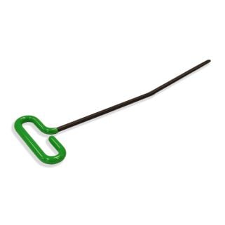 Green T‑handle flat‑tip PDR rod, 14 in × ¼ in (35.5 cm × 6.35 mm) spring‑steel shaft with angled flat tip for dent repair.
