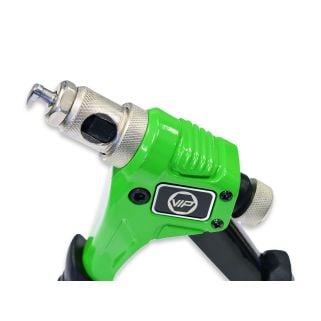 Close up of the lime green VIP Hole Straightener 2.0 with rotating tip and knurled adjustment knob on a white background.