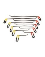 10pc sharp brace tools with yellow and black left hand and red and black right hand handles, fanned out on a white background.